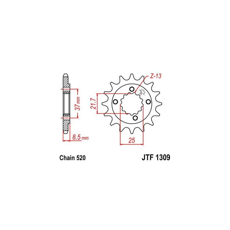 JT SPROCKETS Piñón JT Honda TRX 400EX (05-14) XR 600R/650L Polaris Predator 500 (05-06) 1309.16 16 Dientes Piñones