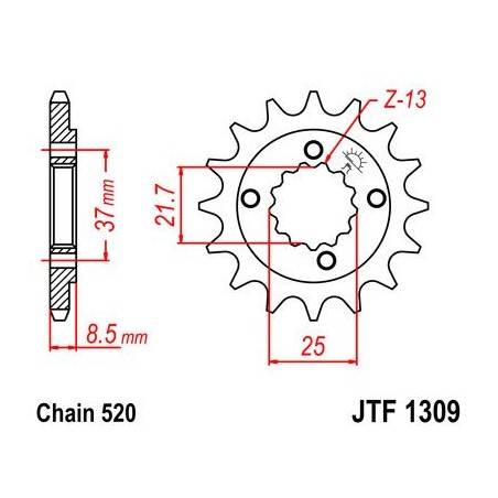 JT SPROCKETS Piñón JT Honda TRX 400EX (05-14) XR 600R/650L Polaris Predator 500 (05-06) 1309.16 16 Dientes Piñones